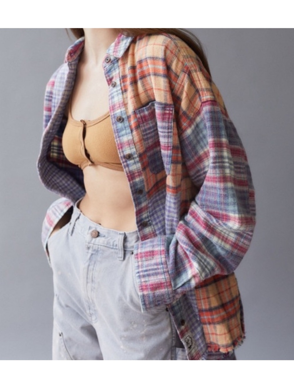 BDG Ted Patchwork Flannel Shirt Urban Outfitters Oversized Button Down Fall Top